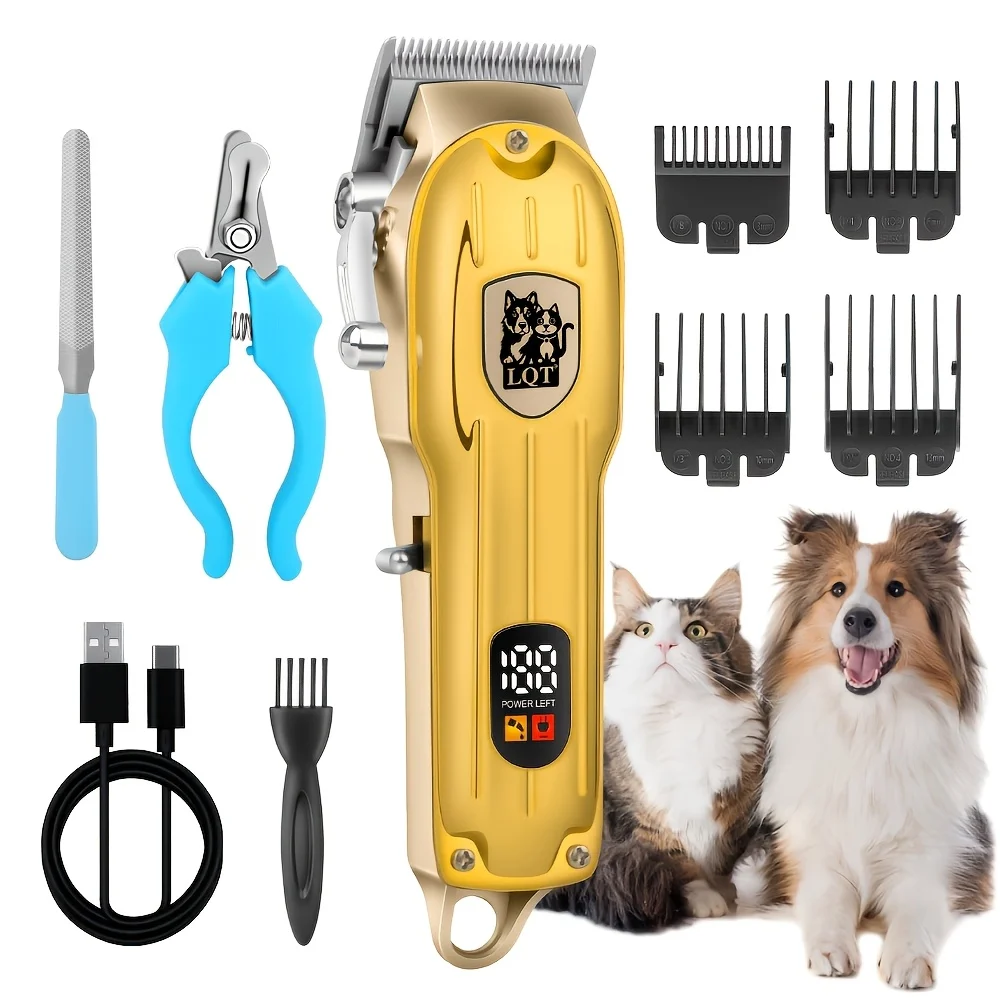 

LQT Professional Cordless Rechargeable Heavy-Duty Low-Noise Pet Grooming Scissors Suitable for Dogs, Kittens & Small Animals with Detachable Comb, Stainless Steel Blades, Cordless - Shaver for Curly/Short/Hairy Fur for & Salon Use