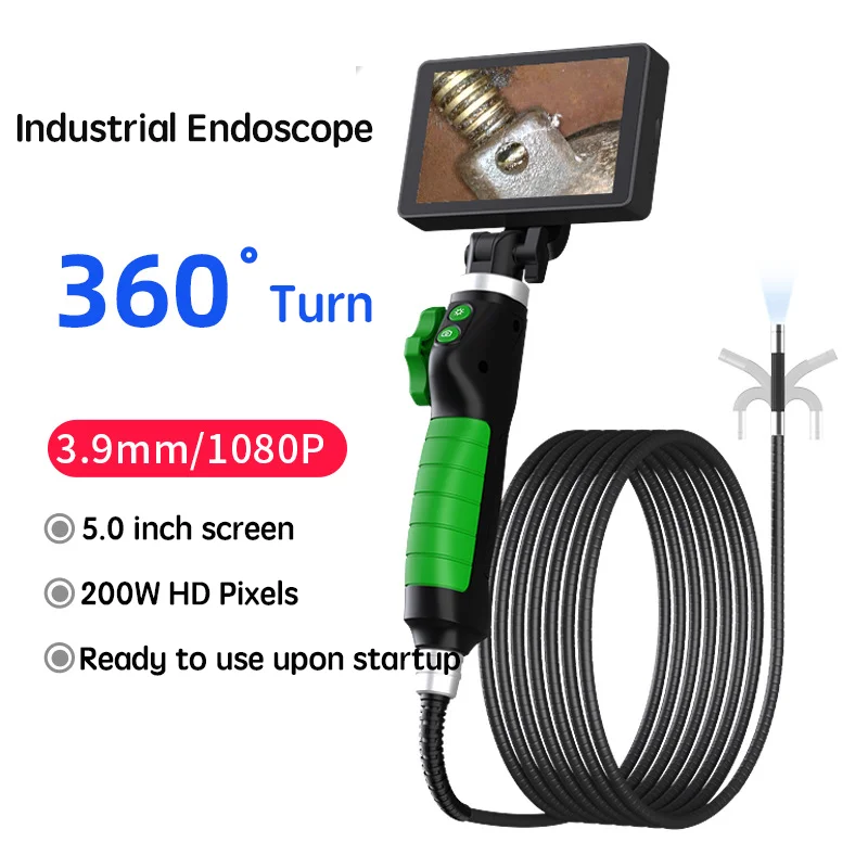 5.0 Inch IPS Screen 3.9mm/6.4mm 1080P 2Way Articulate 360 Rotation IP67 Waterproof CE Certified LED Industrial Endoscope