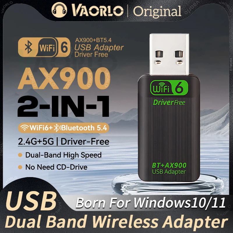 

AX900 USB WiFi6 Bluetooth 5.4 Adapter 2in1 Dongle Dual Band 2.4G&5G WiFi Network Card Wireless Receiver For Win10/11 DRIVER FREE