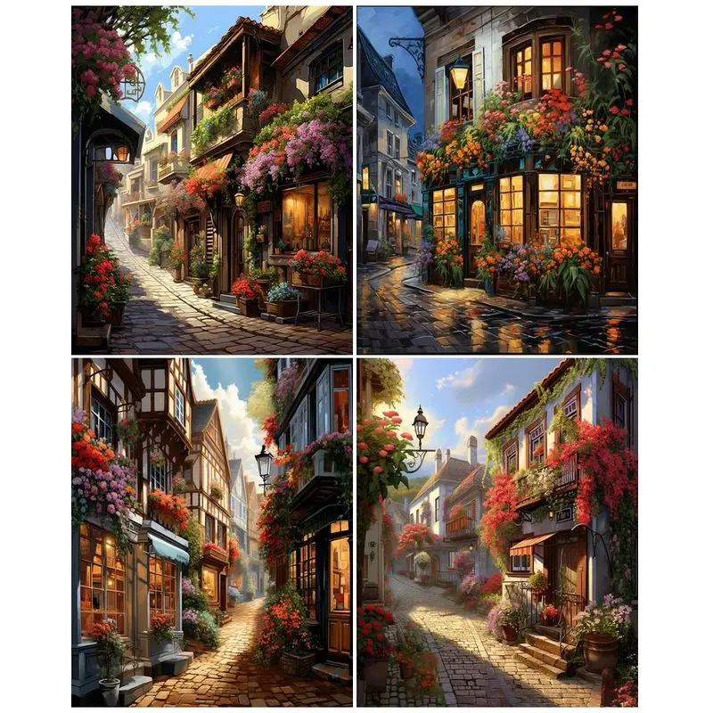 GATYZTORY Frame Diy Painting By Numbers For Adults Flower Lane DIY Paints Kits Unique Gift Home Wall Art Coloring By Numbers