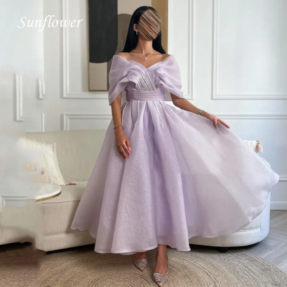 

Sunflower Off the Shoulder Prom Gowns A-LINE Cap Sleeve Evening Dress Slim Organza Party Dress 2023 Ankle-Length High-end Custom