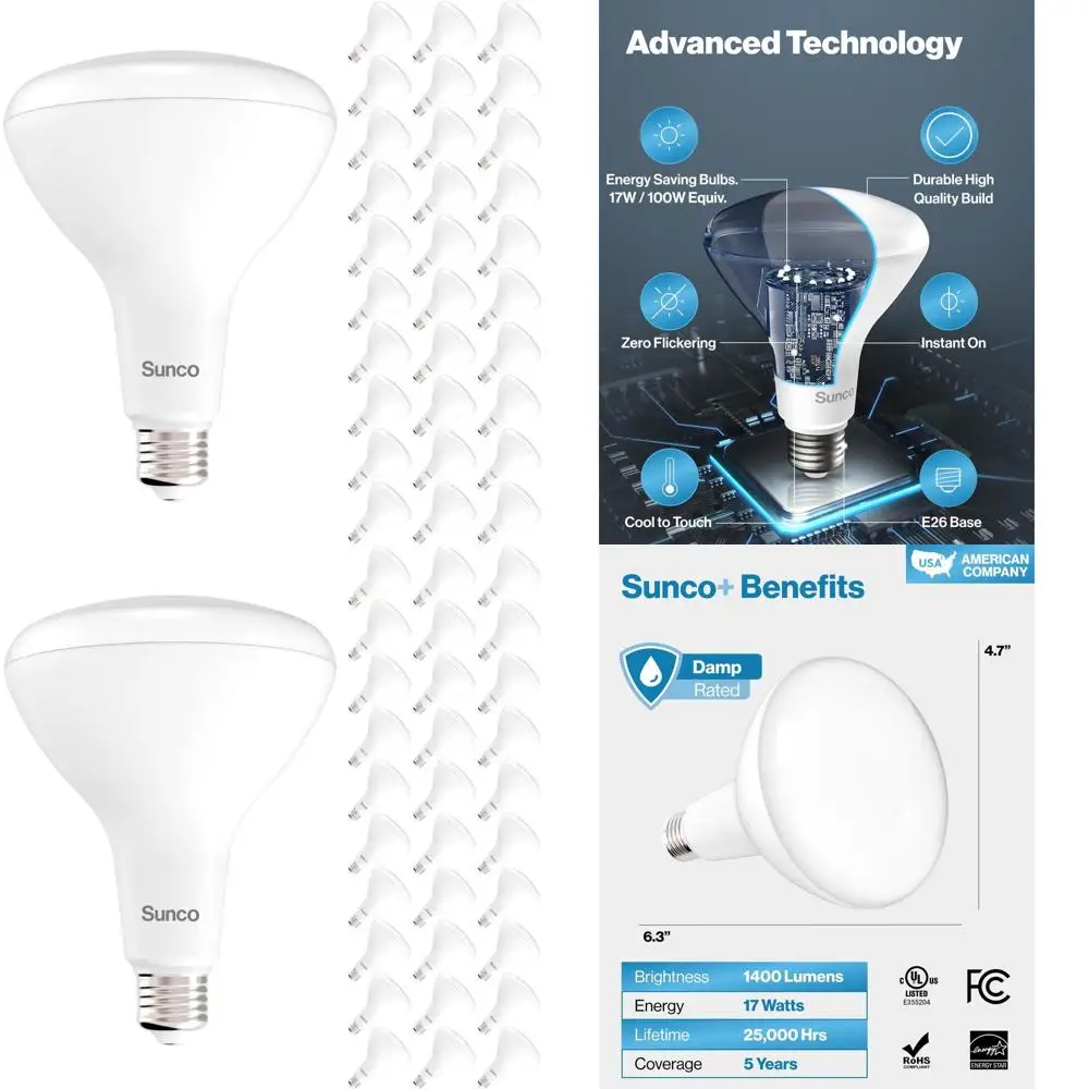 

Набор из 30 светодиодных ламп BR40, 1400 люмен, 17 Вт, теплый белый свет, с регулировкой яркости, цоколь E26, подходит для дома, спальни, кухни