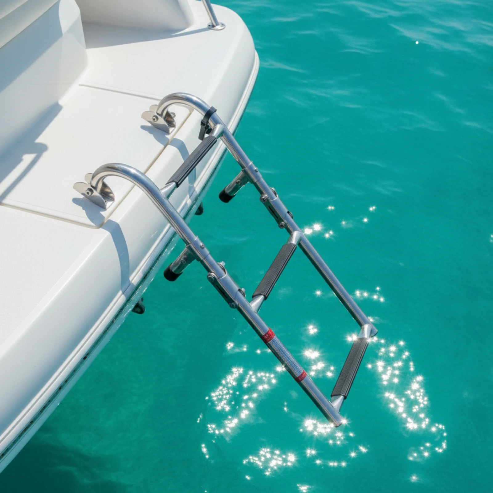 Folding Boat Ladder Anti-Slip Boarding Ladder Mirror-Polished Foldable for Yacht Owners, Boats, Yachts