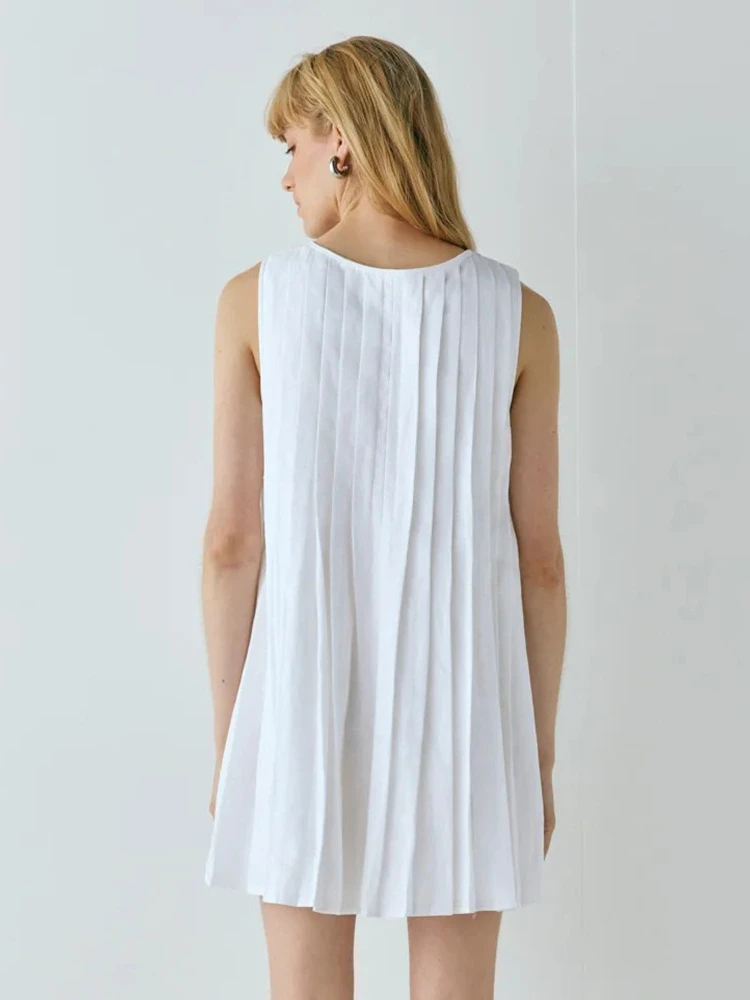 Tsiisd Casual Pieghe Mini Abito Per Le Donne Lace-Up Senza Maniche Solido Allentato Allentato Patchwork Estate 2026 Nuovo Vestito Vestito delle Donne