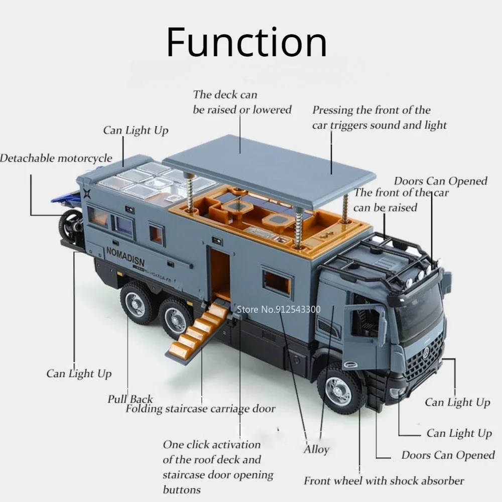 G1 Schaal RV Speelgoed Auto Legering Diecasting Trek terug met Geluid Licht Hoge Simulatie Modellen Voertuigen voor Kind Geschenken