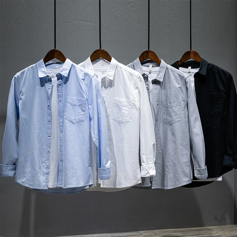 

Осенние приталенные рубашки для мужчин, повседневная дышащая хлопковая оксфордская классическая рубашка на пуговицах с длинными рукавами и нагрудным карманом, повседневная одежда
