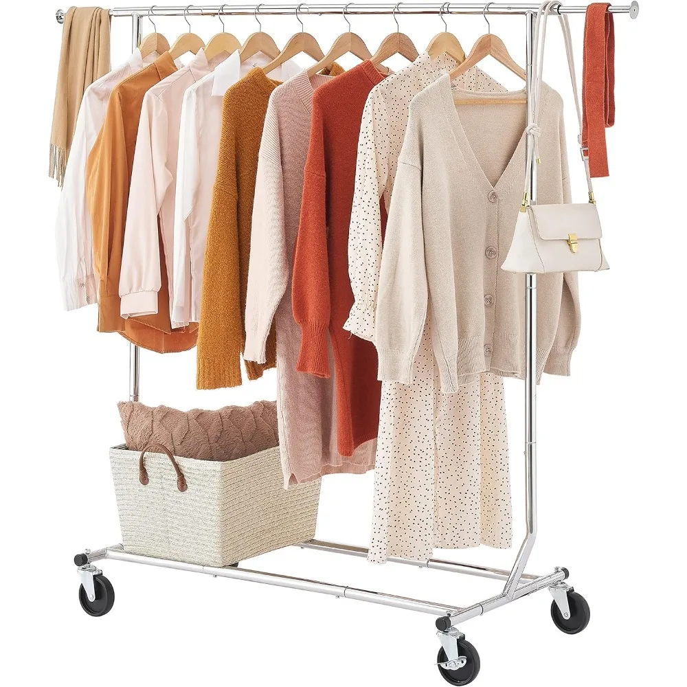 

Clothes Rack Industrial Rolling Rack With Bottom Shelf Chrome Coat Racks Hanger Coats Wardrobe Living Room Furniture Home