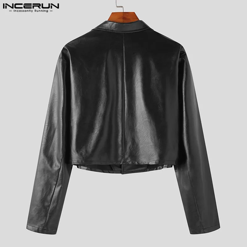 Incerun topos 2023 estilo coreano bonito dos homens curto jaquetas de couro terno casual streetweat masculino longo-mangas compridas blazer S-5XL