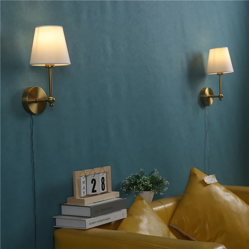 Imagem -05 - American Retro Wall Lamps Led Preto e Dourado Linho Coberto Quarto Luzes de Cabeceira Luminárias de Luxo Luminárias