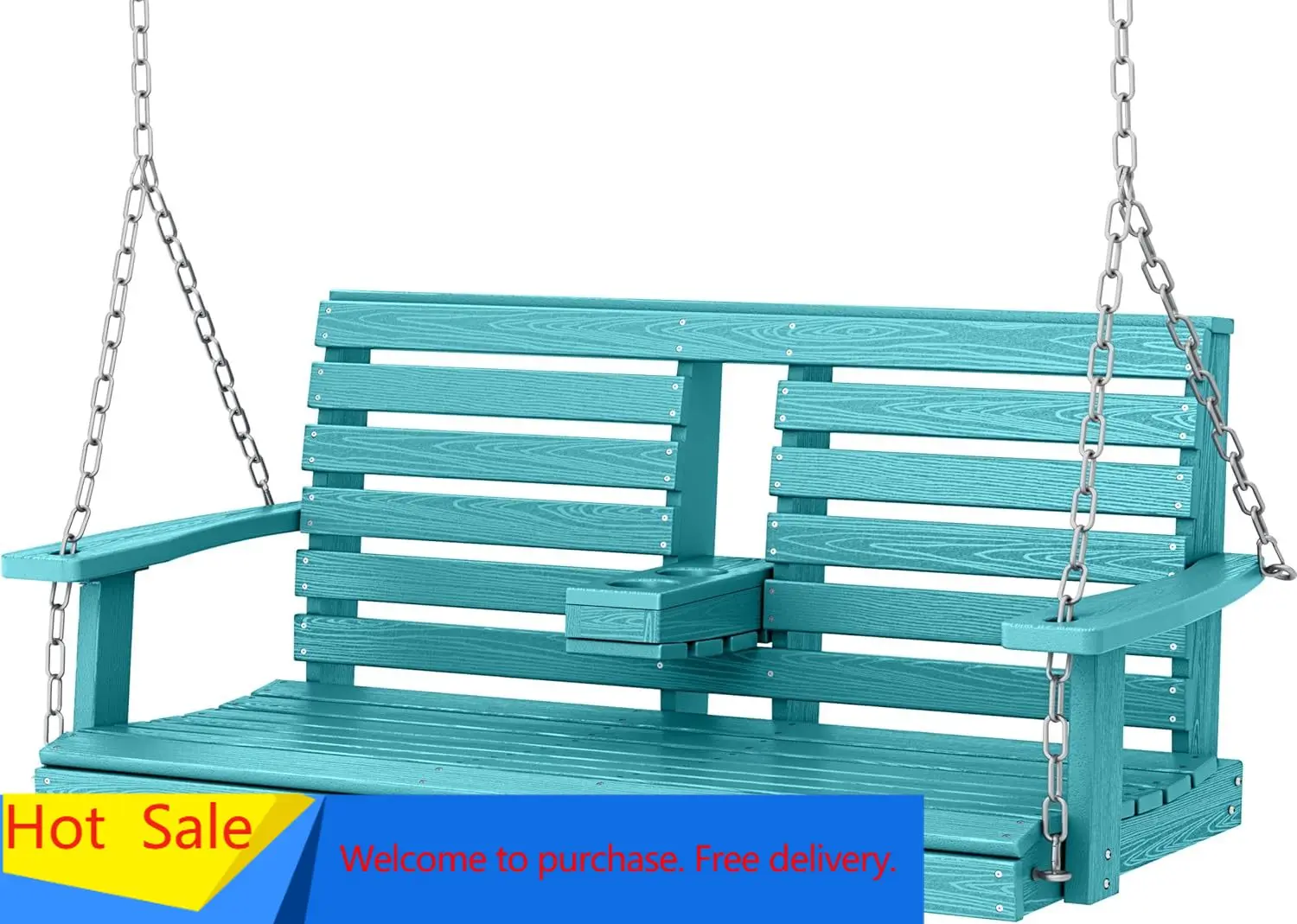 

Hot salesOutdoor Hanging Porch Swing, 2 Seat Patio Swing Chair with Cup Holders, Waterproof Swing Chair Bench for Courtyard & Ga