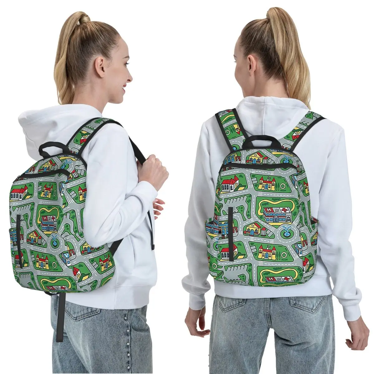 Car City Carpet Road Rug 90s Nostalgic Toy Backpack Daypack Large Capacity BookBag School Bag Shoulder Bags for Men Women