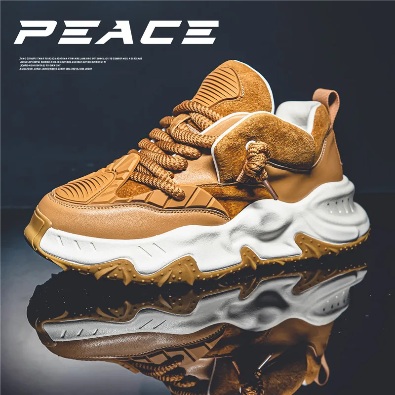 Vintage Brown Men's Casual Sneakers Spring and Autumn Designer Chunky Sneakers Men Platform Trainers Trendy Street Shoes Men