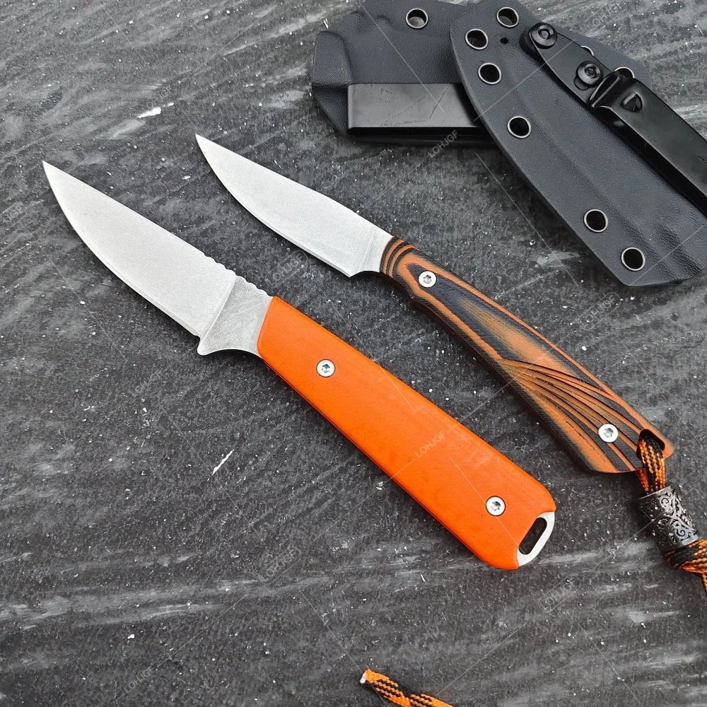 Camping Essential Straight Knife with K Sheath Outdoor Fishing Cutting Knife with Lanyard & Portable Emergency G10 Handle Knives