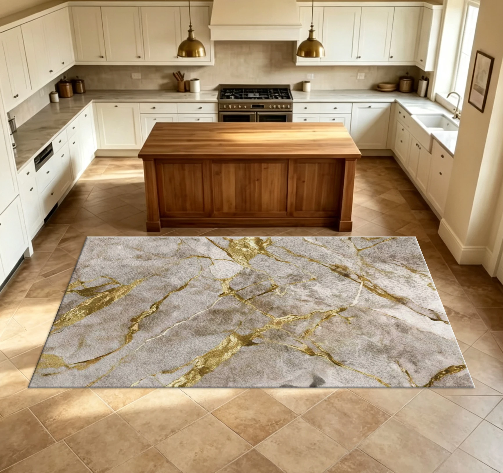Gray Gold Pattern Marble Carpet, Luxurious Stone-Patterned Floor Mat, Modern Decorative Indoor Carpet for Living Room and Dining Room