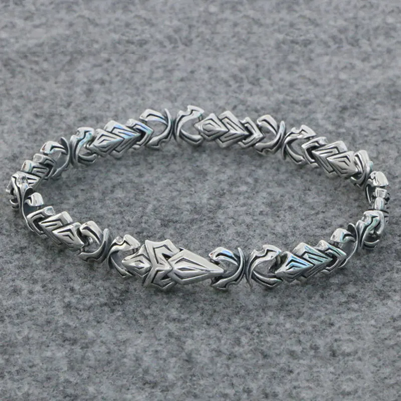 Pulsera de armadura de guerrero de estilo europeo y americano de plata de ley S925, diseño creativo ancho, pulsera de moda para hombres, polvo pesado