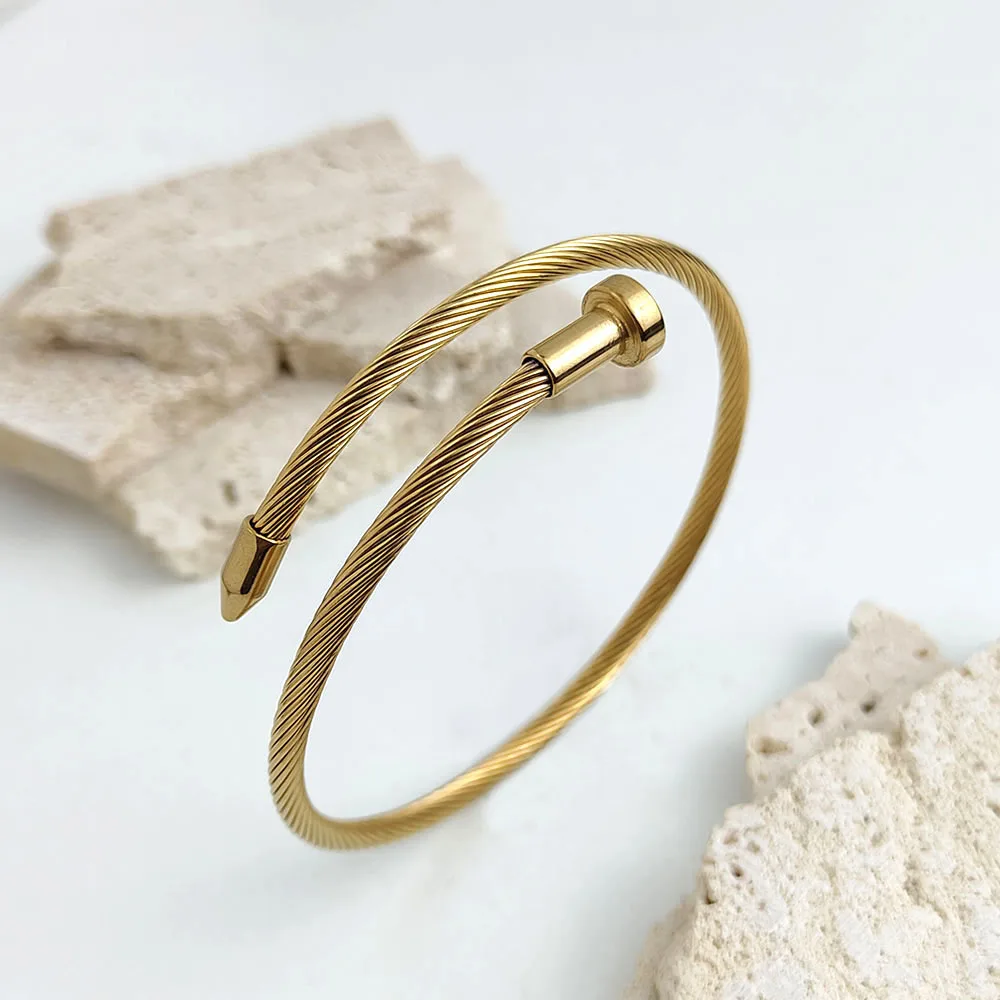 Wire twisted nails stainless steel gold plated 18K bracelet, high quality waterproof silver jewelry, couple gift