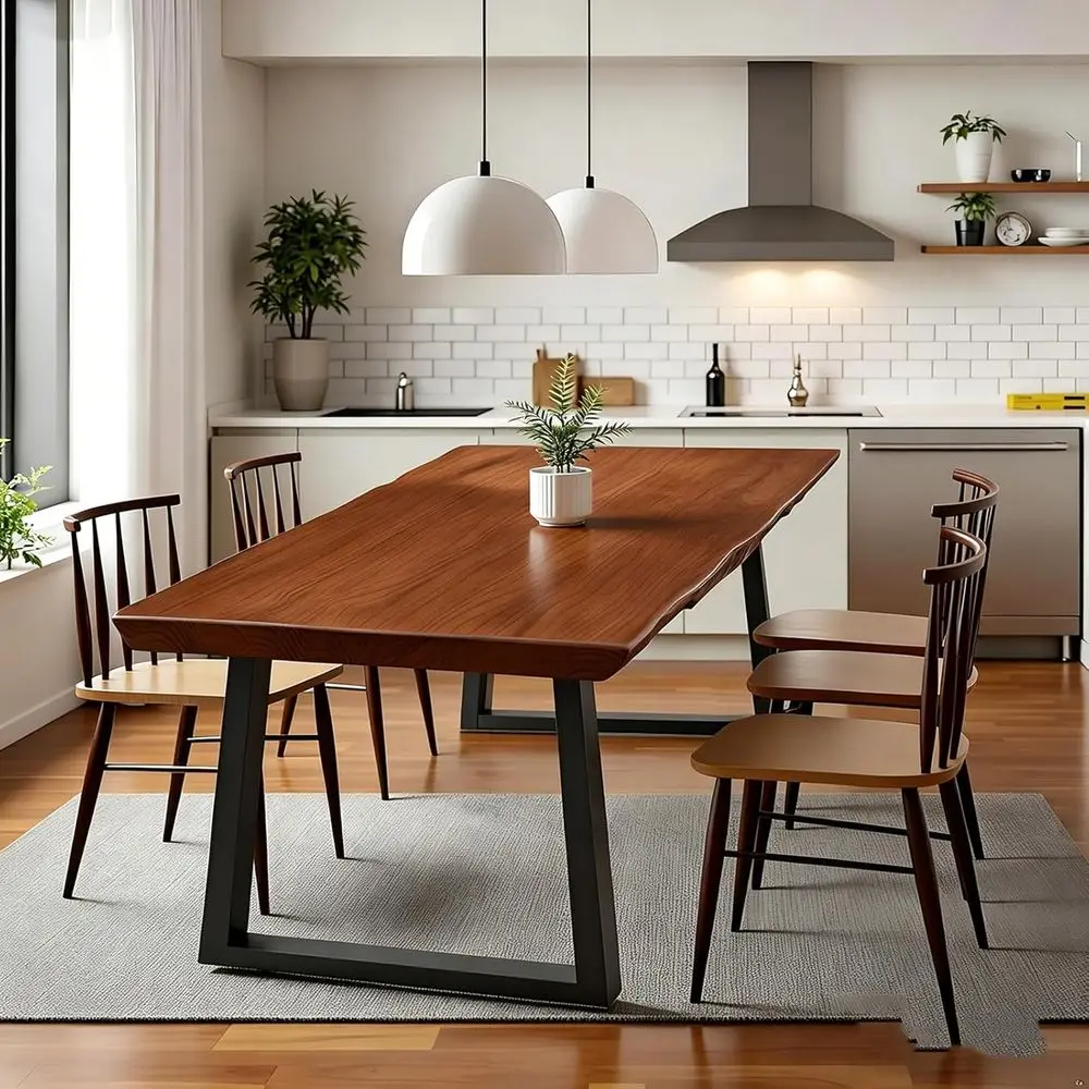 

Elegant Solid Wood Industrial-Style Dining Table for 2-8 People with Live Edge Design