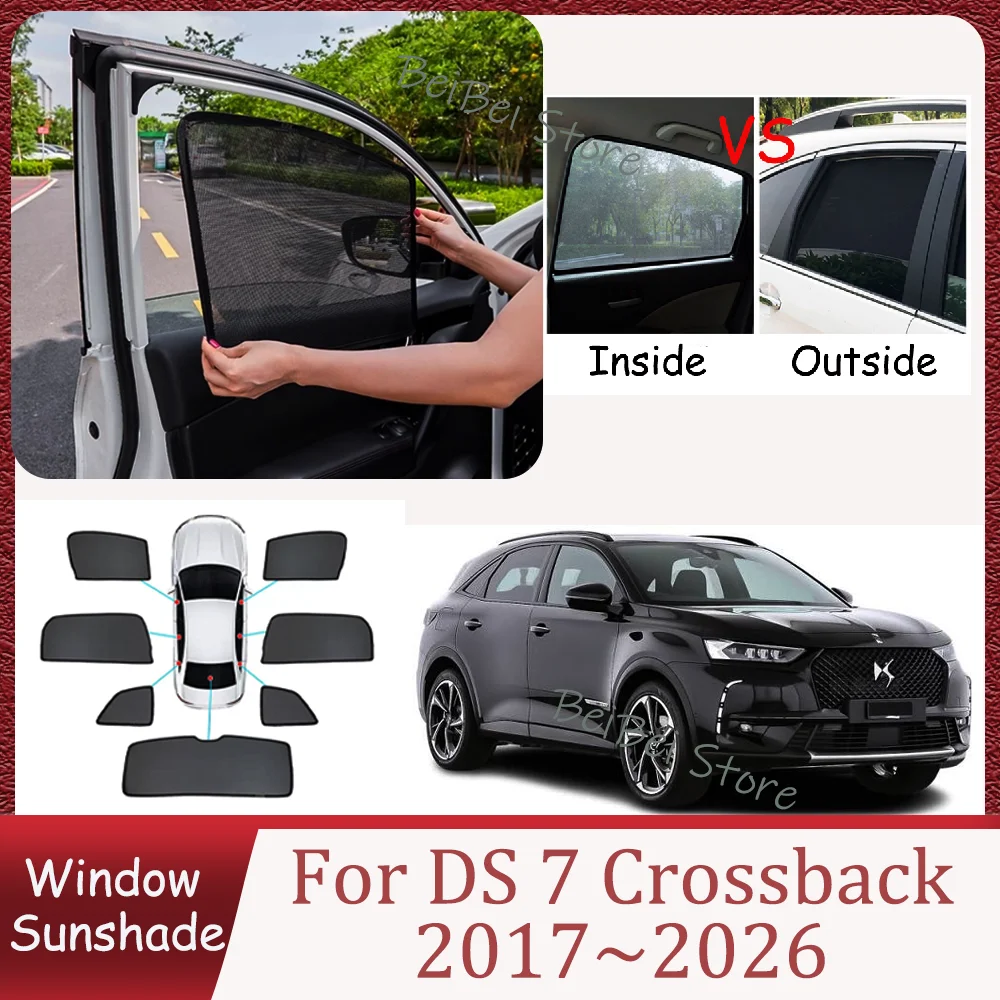 Car Magnetic Mesh Privacy Sunshade For DS 7 Crossback 2017~2026 2018 2019 21 Side Window Sun Shade Sunshade Interior Accessories