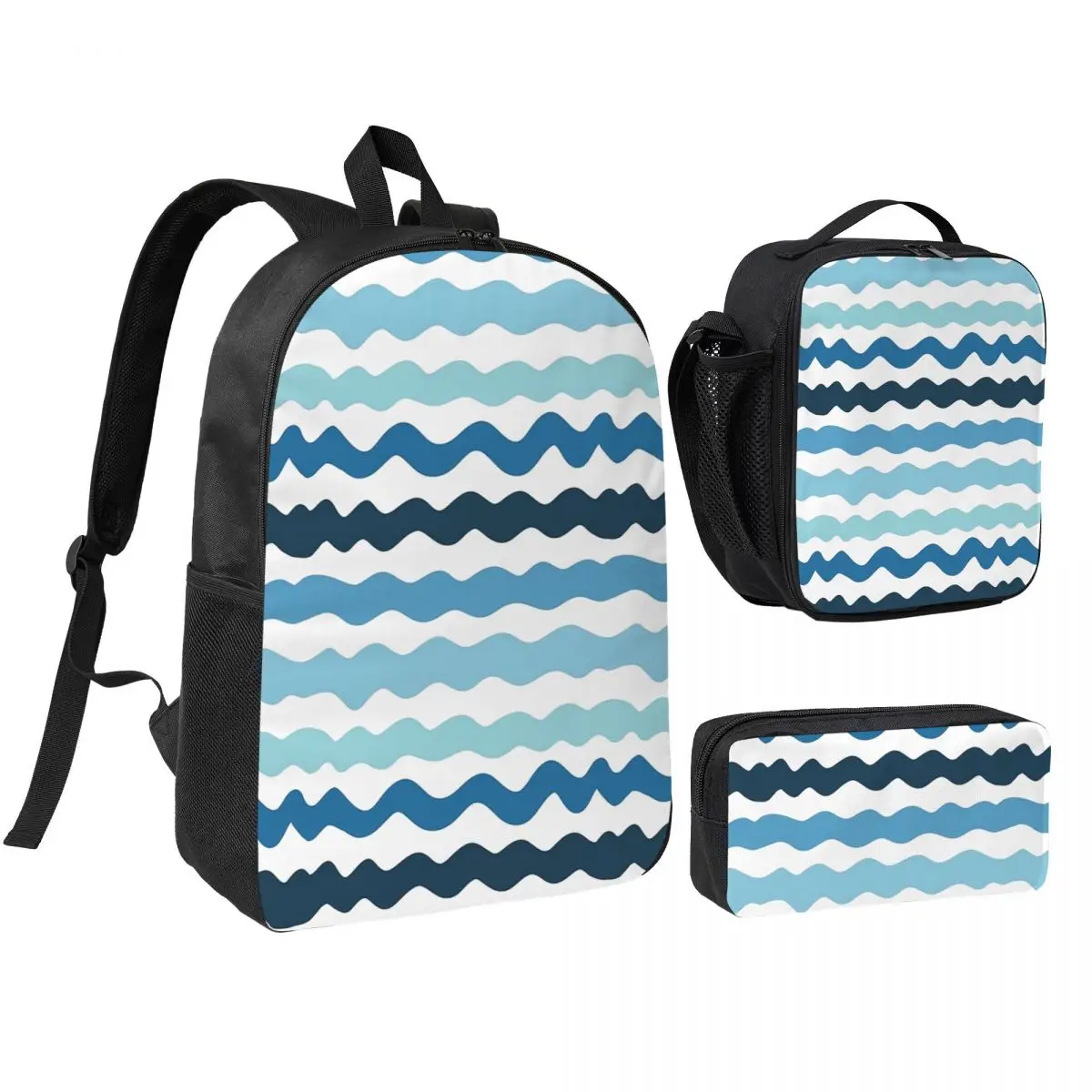 

Abstract Blue Wave Pattern Calm Ocean Backpack Student BookBag School Bag Shoulder Bags 3ps Insulated Lunch Bag Pencil Case