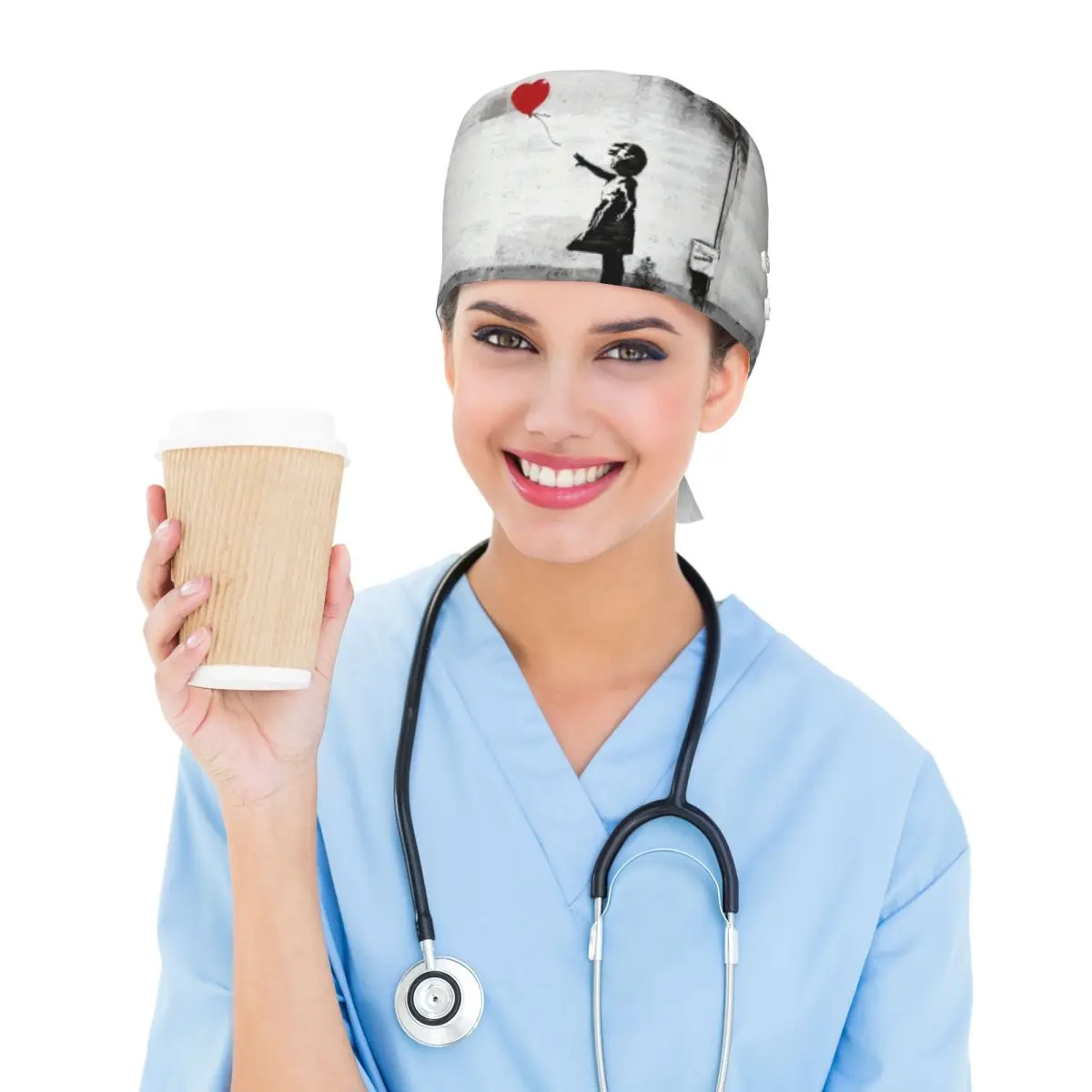 Banksy Street Pop Art Square Scrub Hat Doctor Working Surgical Cap Unisex Adjustable Nursing Caps for Dentist