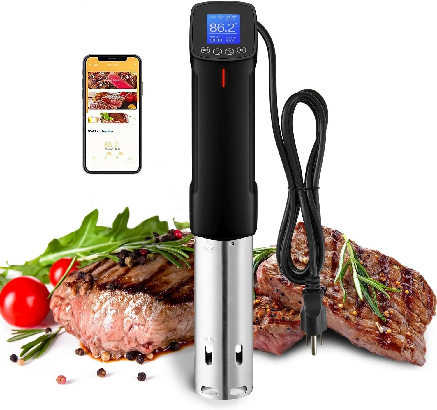 WIFI Sous Vide Machine ISV-100W، جهاز توزيع طباخ Sous-Vide بقدرة 1000 واط مع 14 وصفة محددة مسبقًا على التطبيق ووظيفة المعايرة