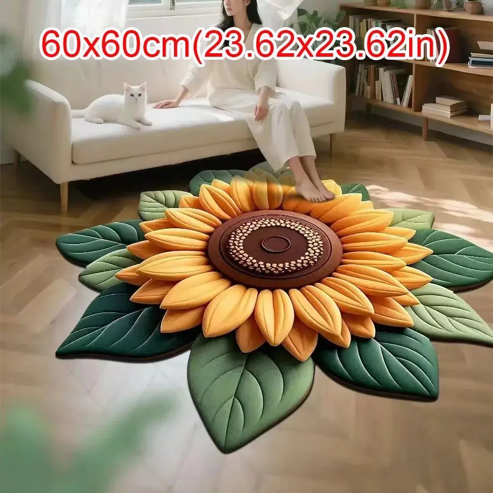 VIKAMA Sunflower Special Shape Rug Soft Non-slip Absorbent Floor Mat 60x60cm Home Room Decor