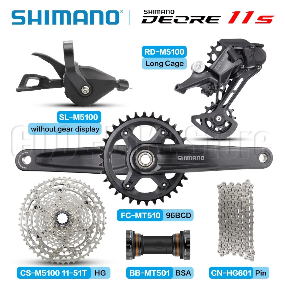 

Shimano DEORE 11s M5100 Groupset MT510 Crankset SL-M5100 RD-M5100 CS-M5100 Sunshine Cassette Sprocket HG601 Chain MTB Bike
