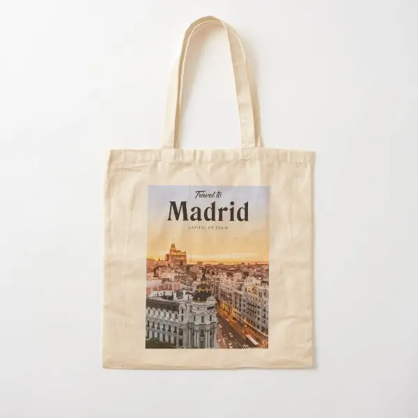 Madrid Cotton  Canvas Bag Travel Reusable Handbag Tote Shopper Designer Women Foldable Fashion Ladies Fabric Shoulder Bag