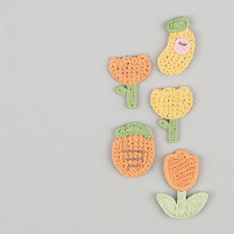 20Pcs Tulip & Carrot Embroidery Patches For Hair Clip Accessory Materials Sew-on Caps Leggings Socks Clothing Decorations