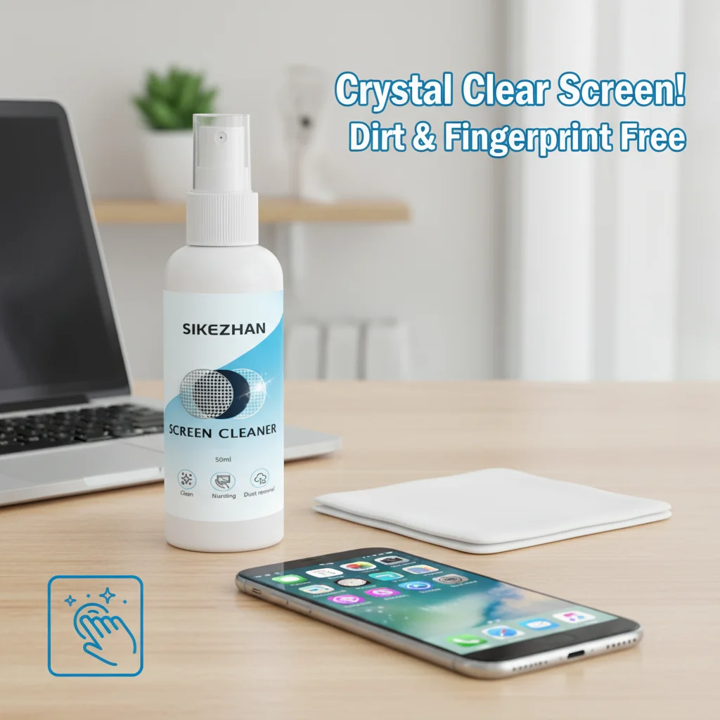 Screen Cleaning Kit: 50ml Cleaner + Microfiber Cloth，Streak‑Free Shine for Smartphones & Computer Monitors，Anti‑Static，Quick‑Dry