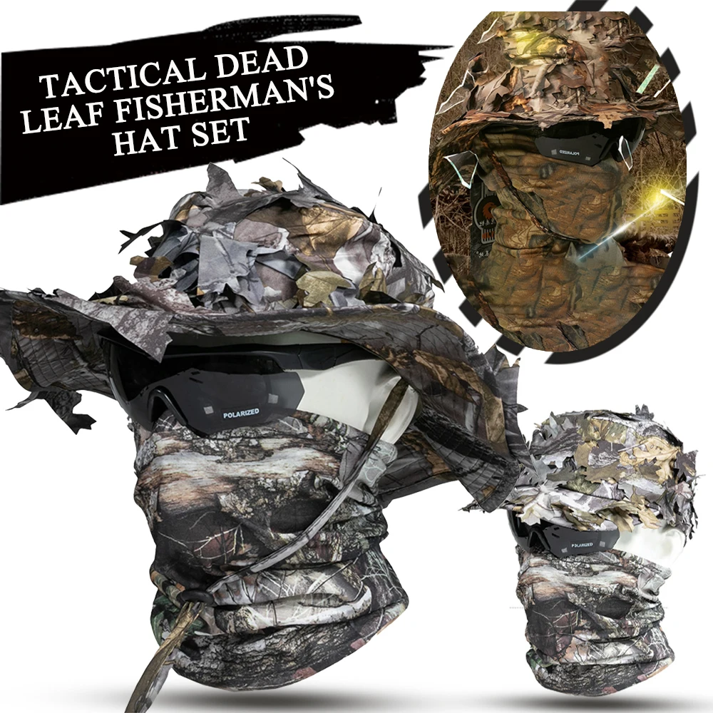 

Tactical Dead Leaf Fisherman's Hat Sets Forest Baseball Hat 3D Leafy With Eyeglasses Mask Fishing Unshade Hunting Accessories