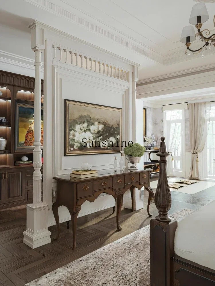 

Classical retro partition solid wood foyer entrance table old strip case carving storage FT