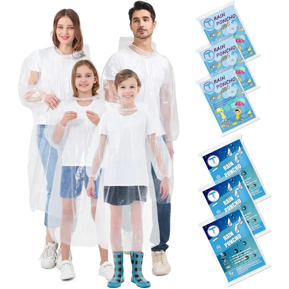 

Одноразовые пончо от дождя для всей семьи, 6 упаковок/взрослых, 4–10 упаковок/детей, 6 упаковок-50%, толще с рукавами