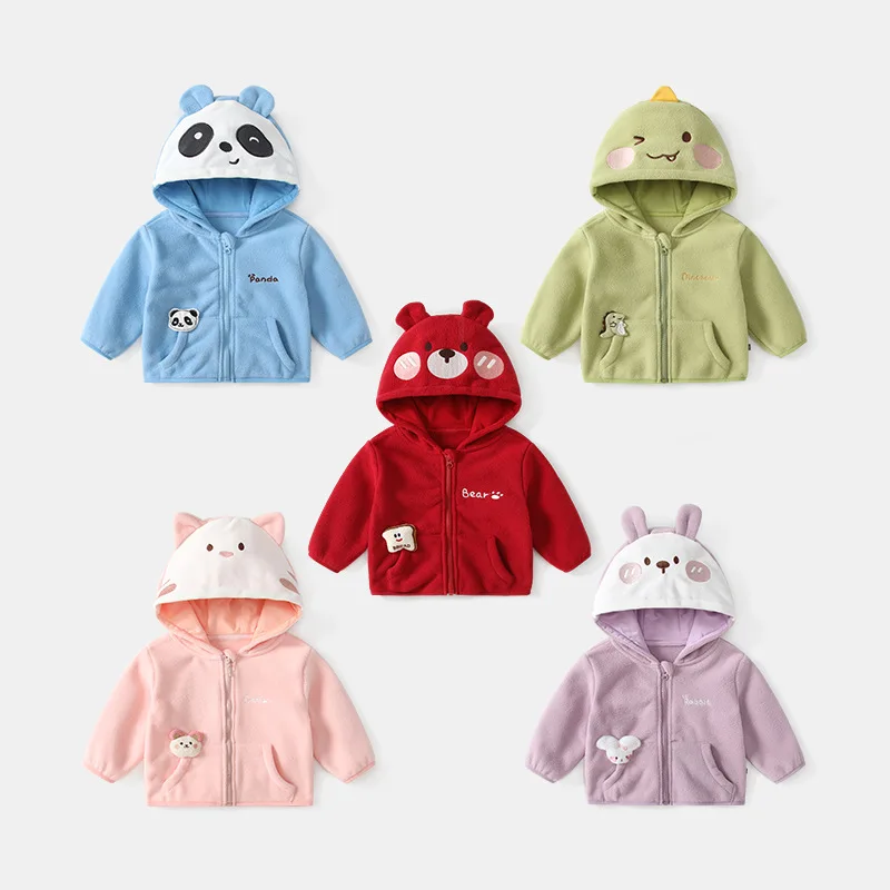 

Lovely Baby Autumn Clothes Children's Plush Top Autumn Hooded Fleece Windproof Jacket Boys Girls Zipper Polar Fleece Jacket