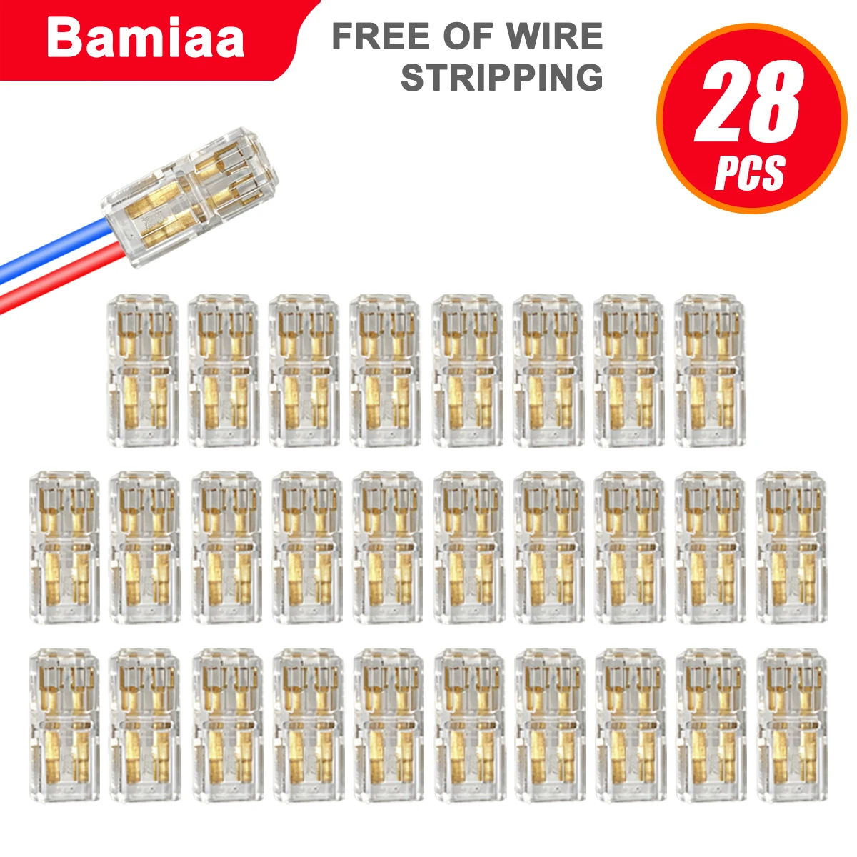 70/28pcs, no-strip interlocking terminals; LED quick-connect dual-pin, dual-channel D2 wire connectors for safe wire routing.