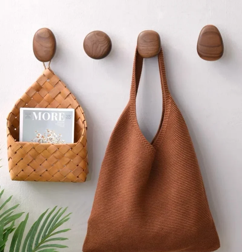 Pebble Entrance Hook Coat Hat Clothes Bag Storage Hanger Wood Wall-mounted Hooks Wardrobe Cabinet Door Handles Drawer Knob