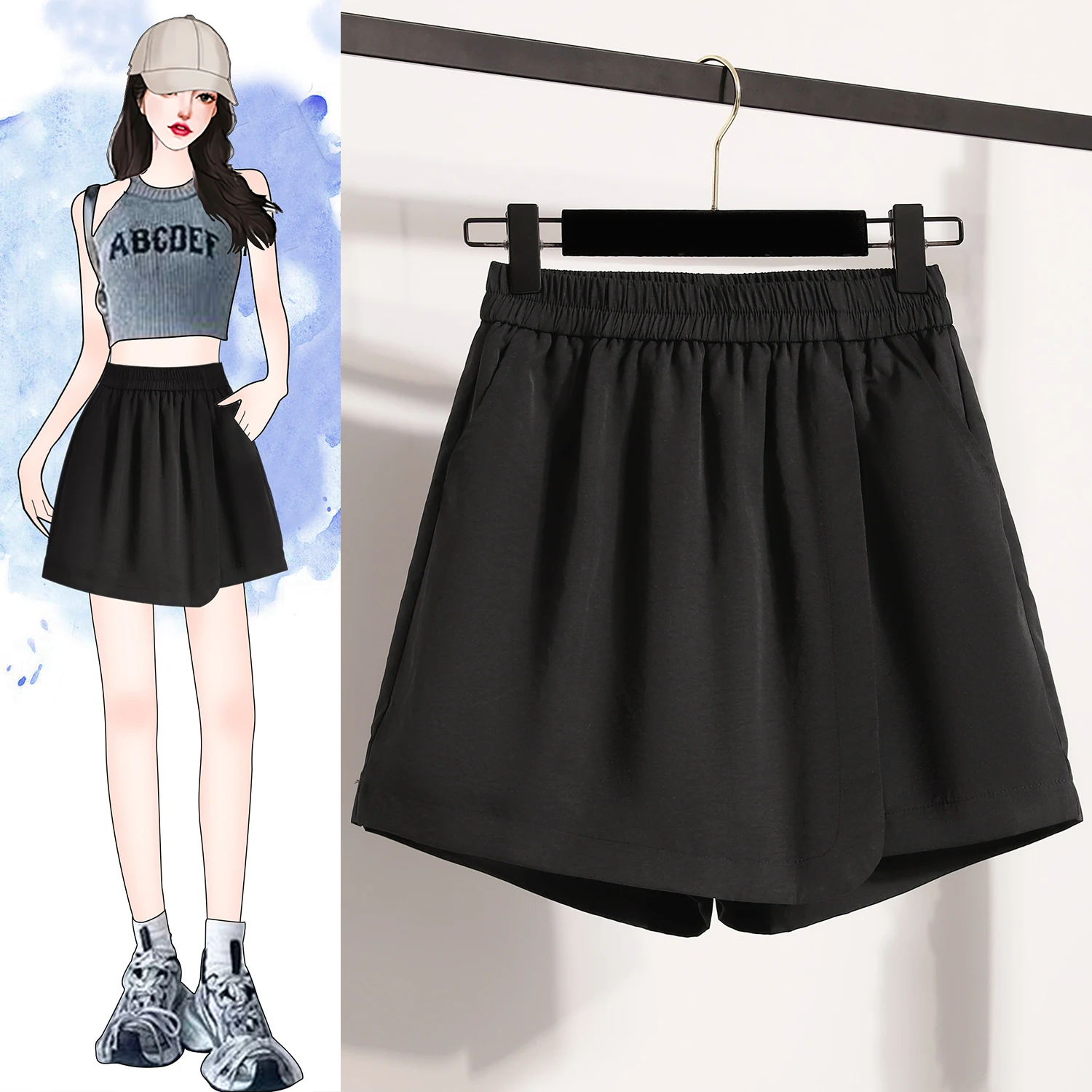 Plus Size Shorts Skorts For Women Summer 2025 New High Elastic Waist A Line Loose Shorts Women Korean Fashion Elegant Shorts