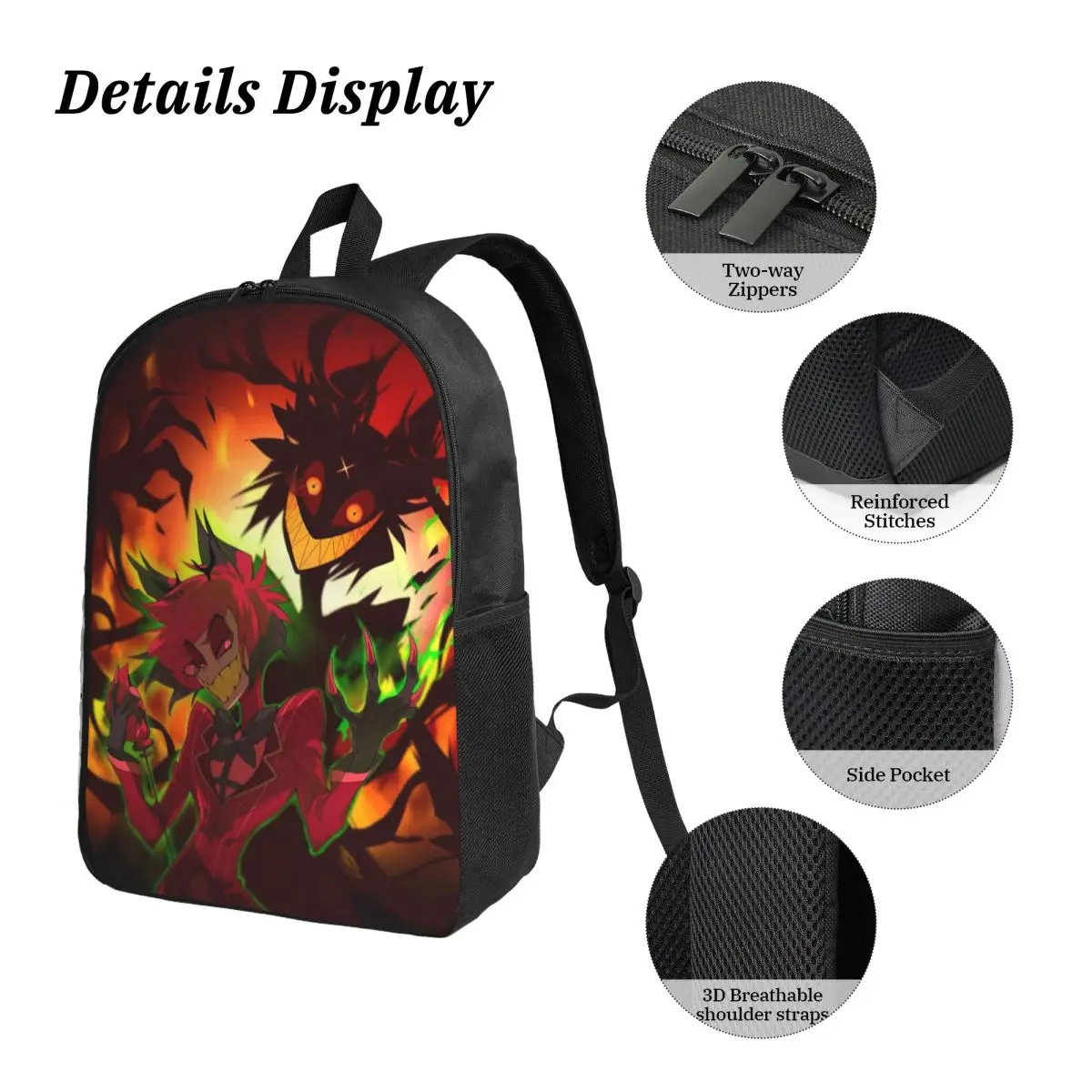 Hazbines Hoteles Alastor Vox 2 حقيبة ظهر للأطفال صندوق الغداء أكياس القلم للبنين بنات رياض الأطفال حقائب الظهر حقيبة مدرسية مجموعة حقائب الكتب #3