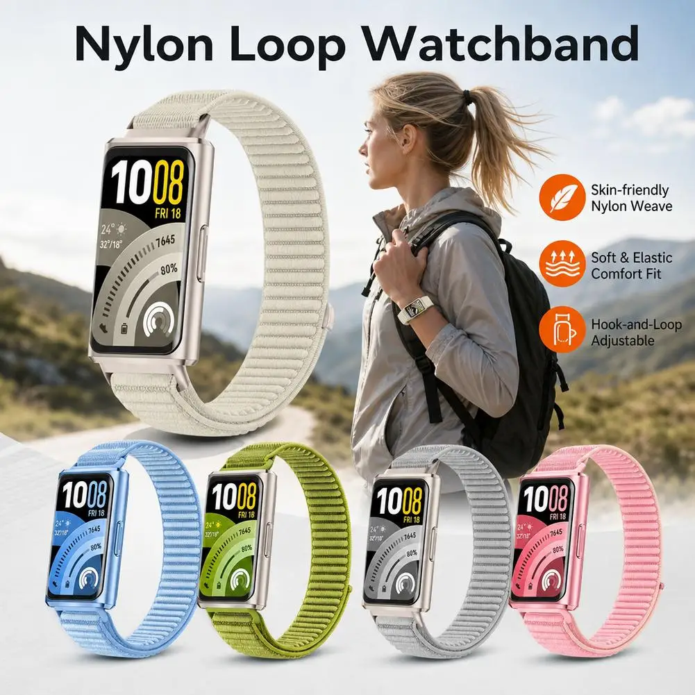 For Huawei Band 11/11 Pro Watch Strap Kin-Friendly Nylon Lightweight Adjustable Hook Loop Sport Replacement Band