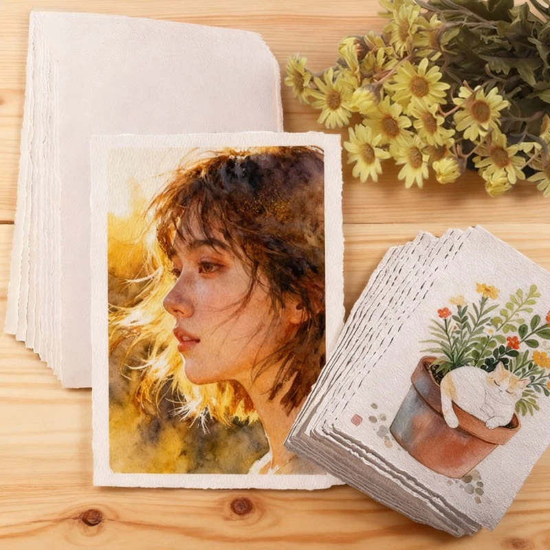 10pcs A4/A5/A6 Rough Edge Watercolor Paper Medium Coarse Texture Thickened Paper Painting Practice Graffiti Outdoor Sketching