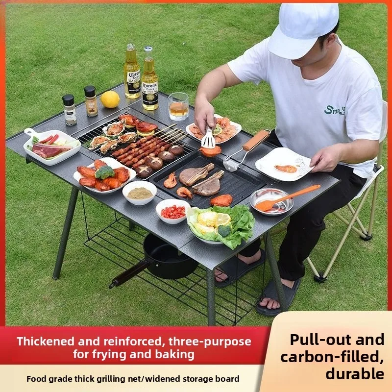 

New outdoor thickened camping household charcoal super thick barbecue stove outdoor stainless steel stove