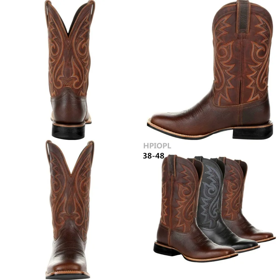 

HPIOPL8802 - high barrel embroidery retro sleeves for men and women large wide head western denim boots large size