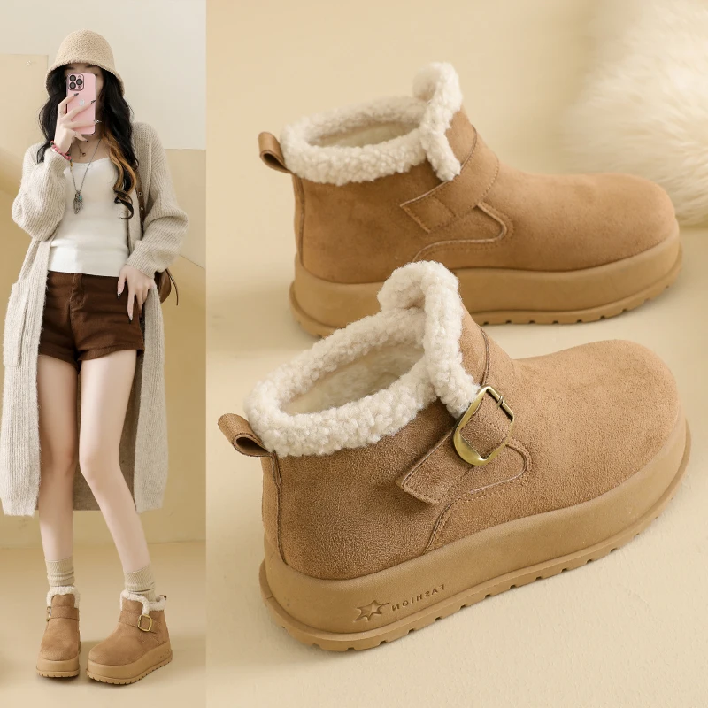 

2026 New Women's cotton shoes with fleece lining, warm sneakers, outdoor snow boots, stylish and versatile