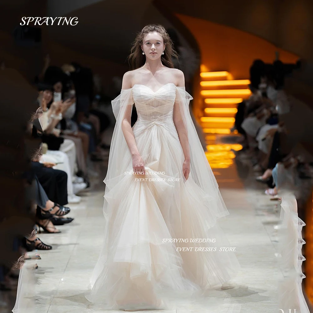 

SPRAYING Princess Ivory Off Shoulder Korea Wedding Dress Photoshoot A Line Sweetheart Bridal Gown Fairy Long Dresses Customized