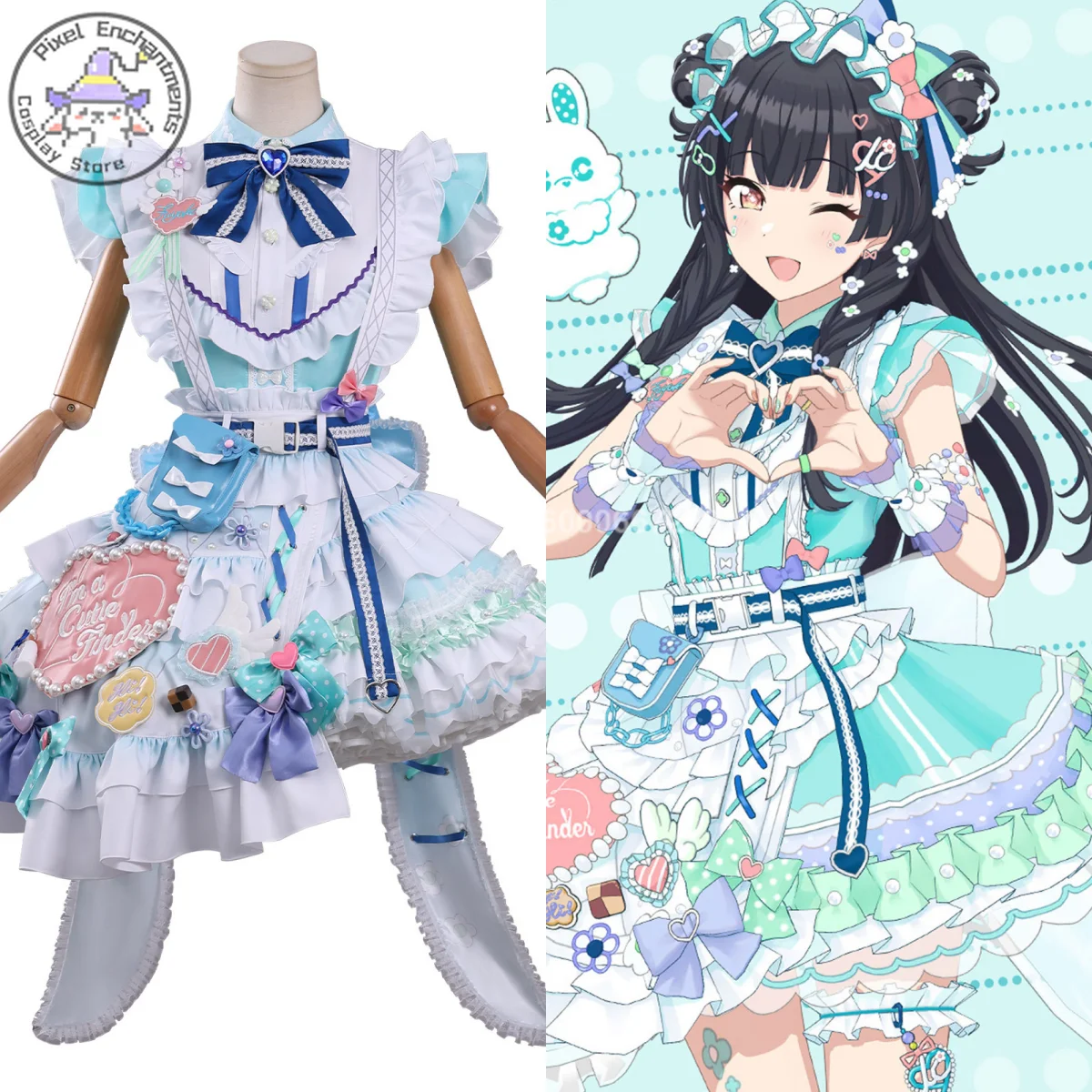 

Hot THE IDOLM Cosplay STER SHINY COLORS Costume Anime Fuyuko Mayuzumi Role Playing Cute Blue Lolita Dress Outfit Women Comic Con
