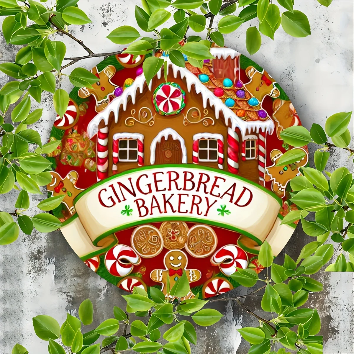 1-Piece Holiday Gingerbread House Aluminum Sign - 8x8 Inch Round Metal Wall Decor, Featuring Vibrant Holiday Designs
