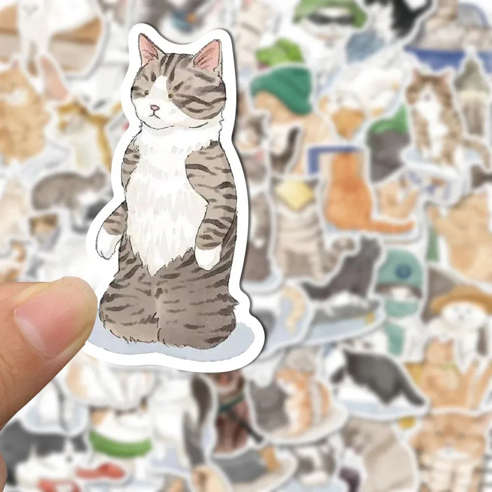 Pegatinas de gato para niños, calcomanías divertidas de dibujos animados de animales, calcomanías DIY para funda de teléfono portátil, papelería de vinilo Kawaii, juguetes para niños, 10/30/53 Piezas