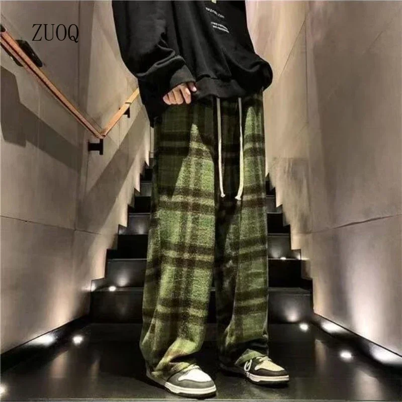

Casual Plaid Pants Men's and Women's Autumn American Retro Office Lady Straight Leg Loose Full Length Versatile Pants Female