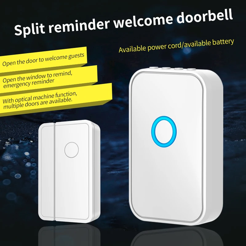 CACAZI wireless door buzzer 918 feet /280 meters range 52 melody alarm windows C58 home security magnetic sensor store alarm