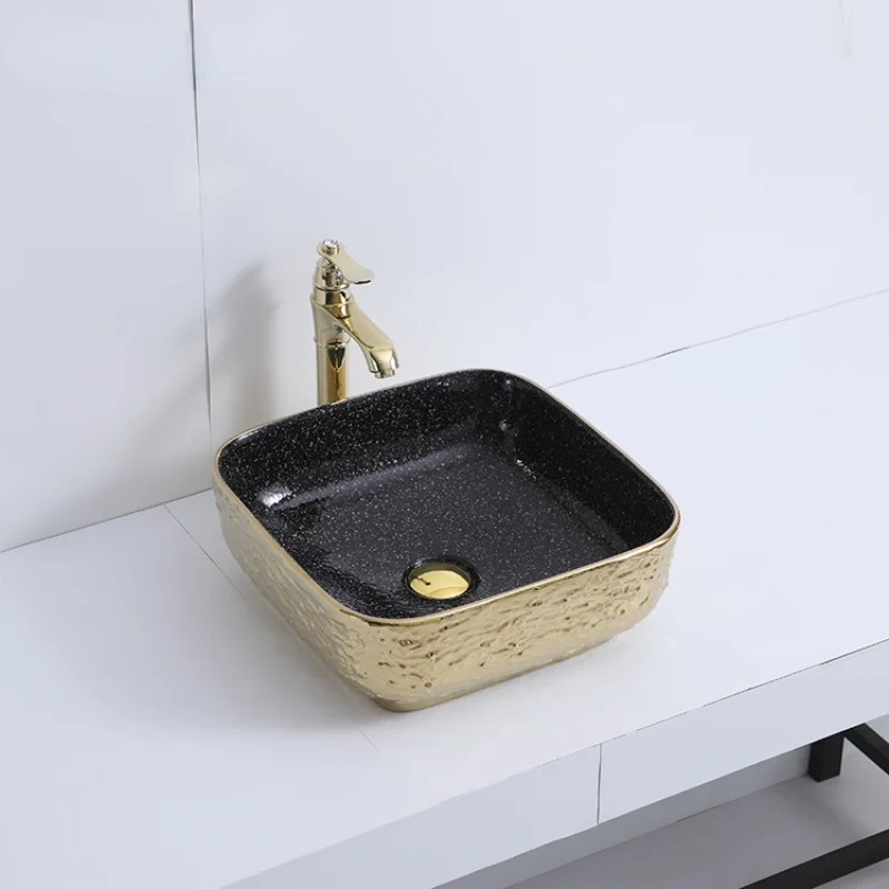 

Luxury square shaped bathroom sinks golden vessel sink gold color hand wash basin